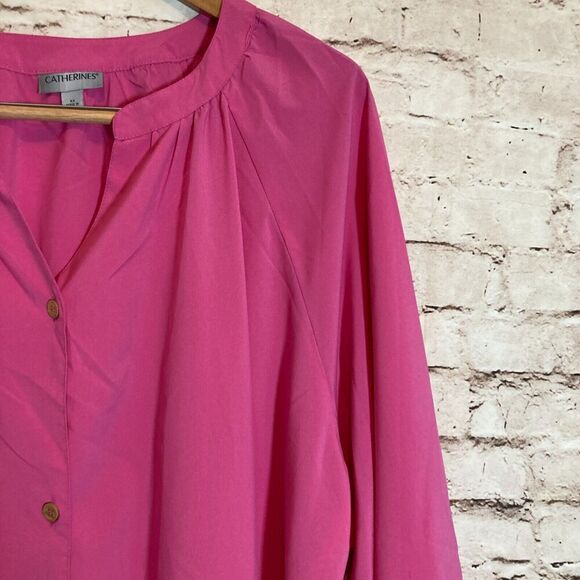 Catherines Top Womens 4X Hot Pink Tunic Long Sleeve Button Front Plus Size - Picture 8 of 14